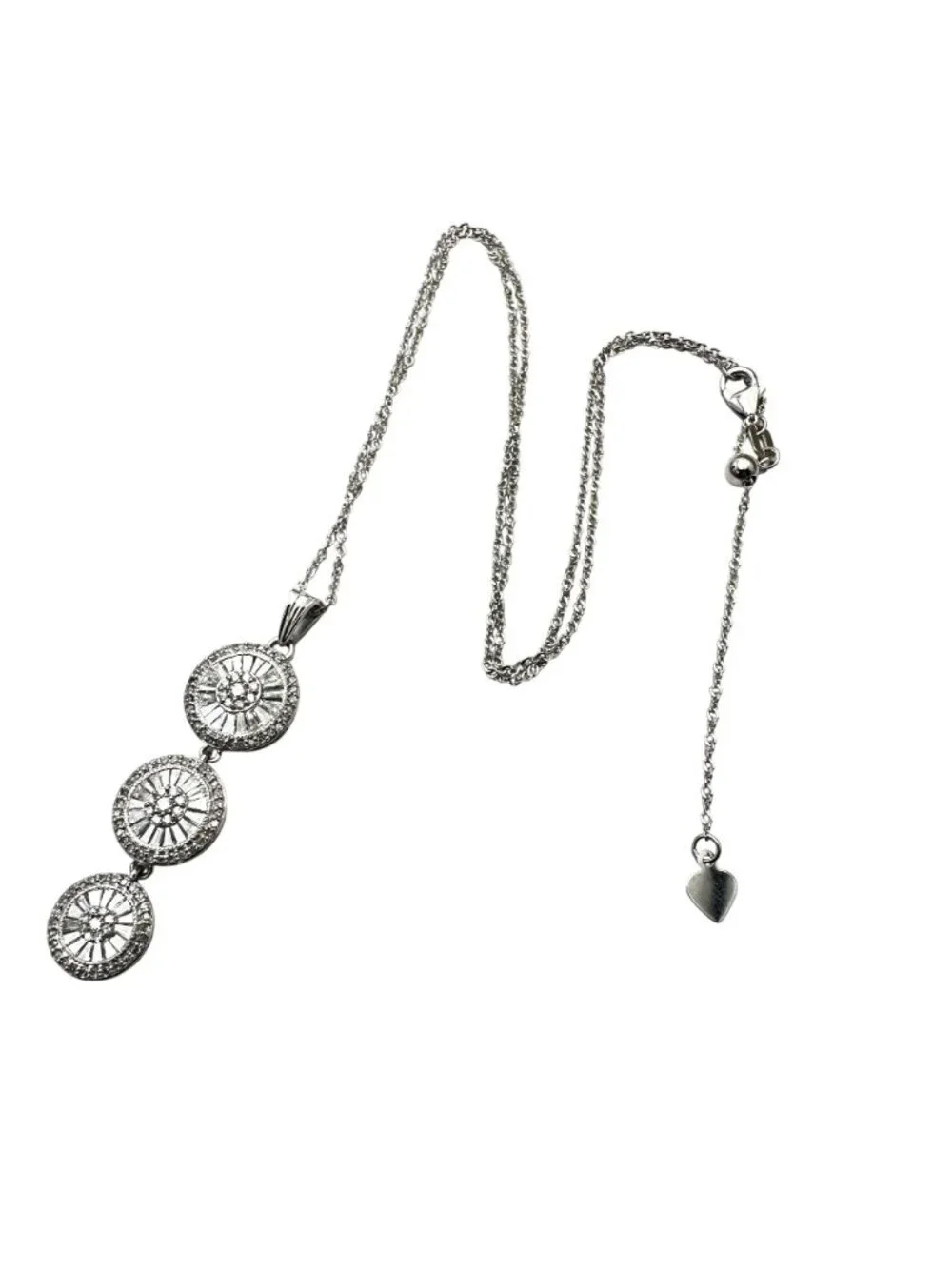 Outrageous 14K White Gold Triple Baguette Round Diamond Cluster Pendant Necklace